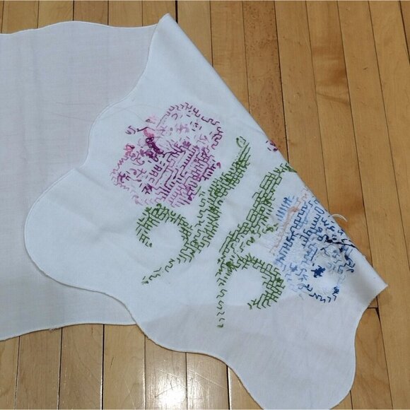 Vintage Handmade Cross Stitch Table Runner Dresser Scarf Floral Flower Spring 14 - Picture 4 of 8